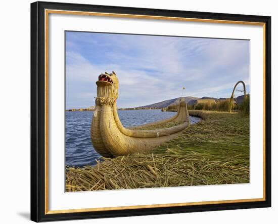 Traditional Reed Boat Uros Island, Flotantes, Lake Titicaca, Peru, South America-Simon Montgomery-Framed Photographic Print