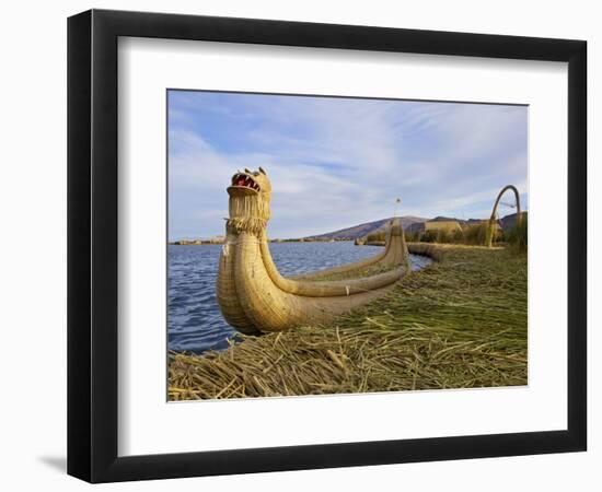 Traditional Reed Boat Uros Island, Flotantes, Lake Titicaca, Peru, South America-Simon Montgomery-Framed Photographic Print