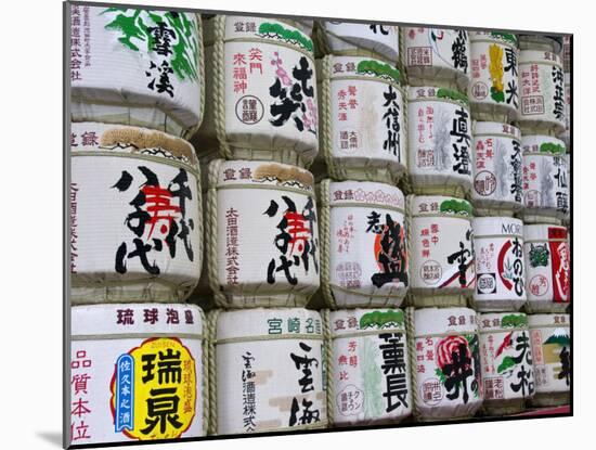 Traditional Sake Barrels at Meiji Jingu Shrine, Tokyo, Japan, Asia-John Woodworth-Mounted Photographic Print