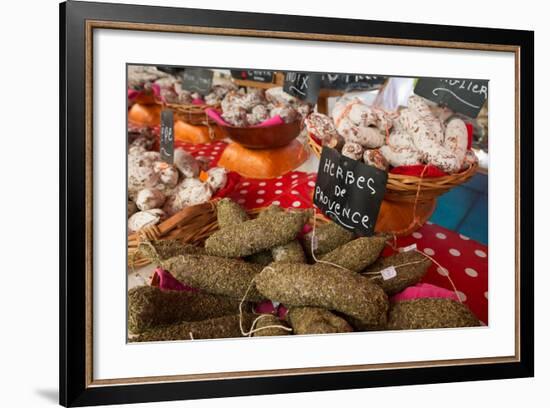 Traditional Sausages for Sale in an Open Air Market in the Historic Town of Cassis, France-Martin Child-Framed Photographic Print