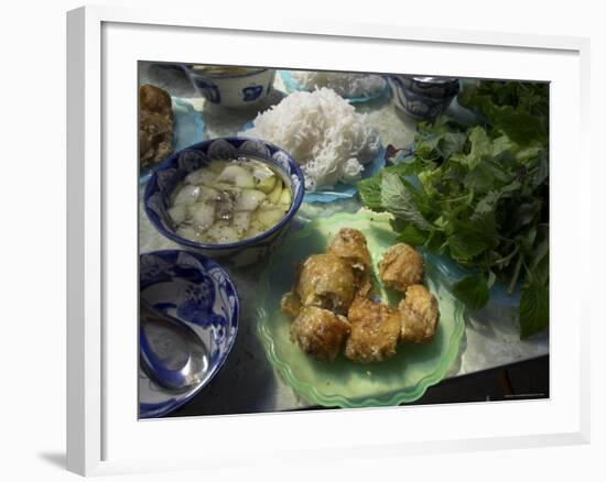 Traditional Spring Rolls Accompanied by Vegetable Soup, Nem Ran, Vietnam-Eitan Simanor-Framed Photographic Print