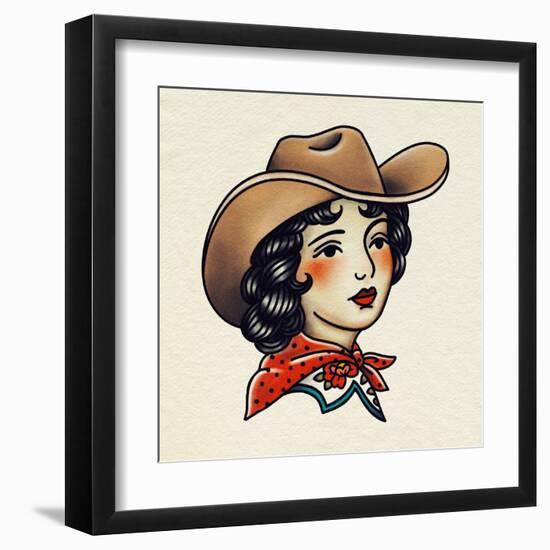 Traditional Tattoo Cowgirl I-Victoria Barnes-Framed Art Print
