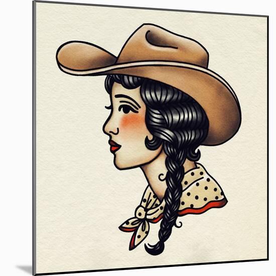 Traditional Tattoo Cowgirl II-Victoria Barnes-Mounted Art Print