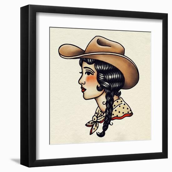 Traditional Tattoo Cowgirl II-Victoria Barnes-Framed Art Print