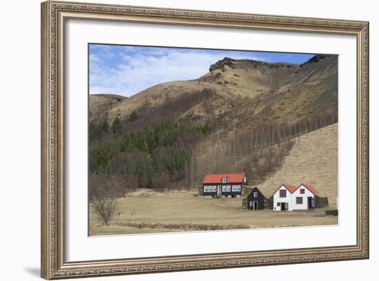 Traditional Turf Half Underground Houses and Old School from the Last Century Near Skogafoss-Natalie Tepper-Framed Photo