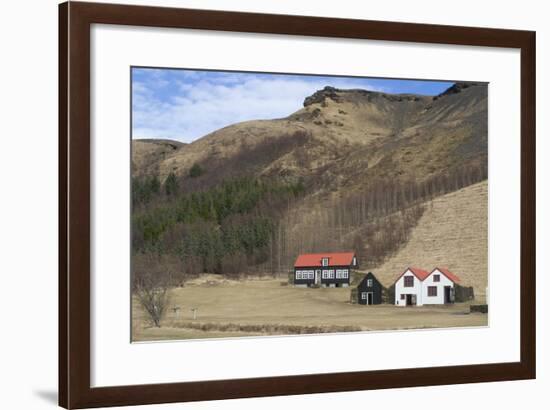 Traditional Turf Half Underground Houses and Old School from the Last Century Near Skogafoss-Natalie Tepper-Framed Photo
