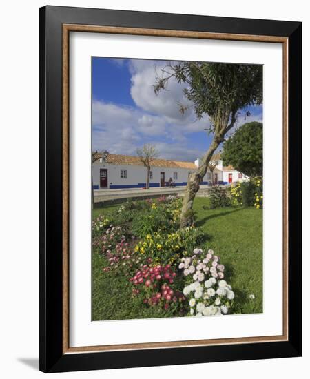 Traditional White and Blue Painted Cottages in Village Centre, Porto Cova, Beja District, Portugal-Neale Clarke-Framed Photographic Print