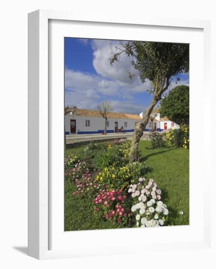 Traditional White and Blue Painted Cottages in Village Centre, Porto Cova, Beja District, Portugal-Neale Clarke-Framed Photographic Print