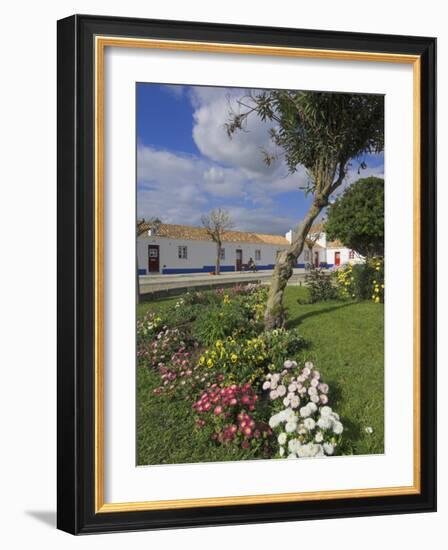 Traditional White and Blue Painted Cottages in Village Centre, Porto Cova, Beja District, Portugal-Neale Clarke-Framed Photographic Print