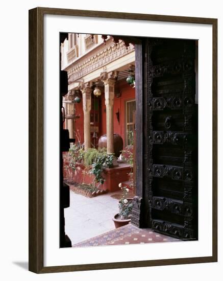 Traditional Wood Door and 19th Century Floor Tiles in Restored Traditional Pol House-John Henry Claude Wilson-Framed Photographic Print