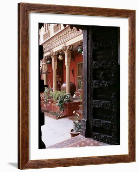 Traditional Wood Door and 19th Century Floor Tiles in Restored Traditional Pol House-John Henry Claude Wilson-Framed Photographic Print