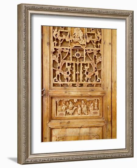 Traditional Wood Screen Door with Intricate Carving, China-Keren Su-Framed Photographic Print