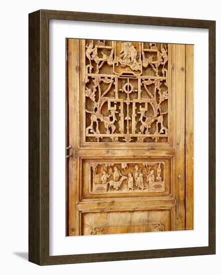 Traditional Wood Screen Door with Intricate Carving, China-Keren Su-Framed Photographic Print