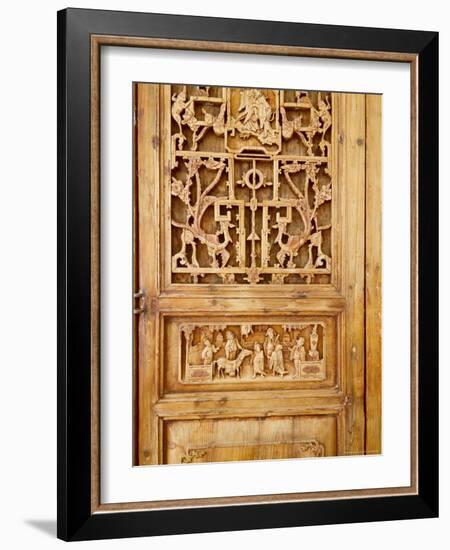 Traditional Wood Screen Door with Intricate Carving, China-Keren Su-Framed Photographic Print