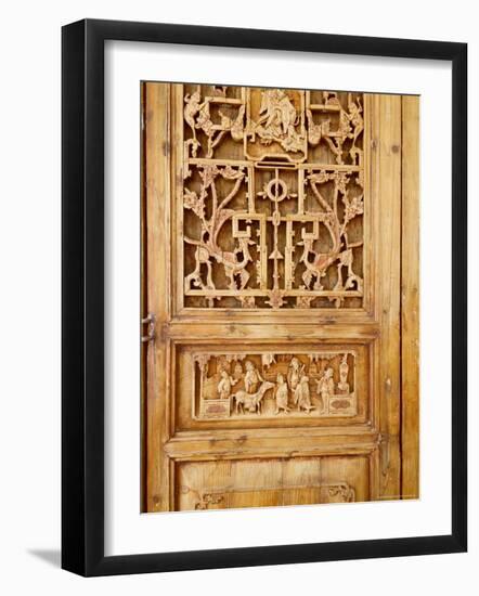 Traditional Wood Screen Door with Intricate Carving, China-Keren Su-Framed Photographic Print