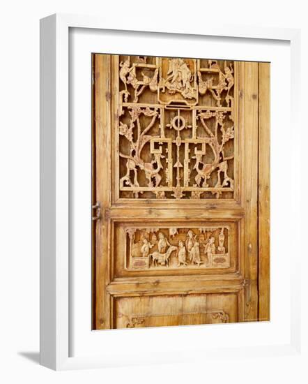 Traditional Wood Screen Door with Intricate Carving, China-Keren Su-Framed Photographic Print