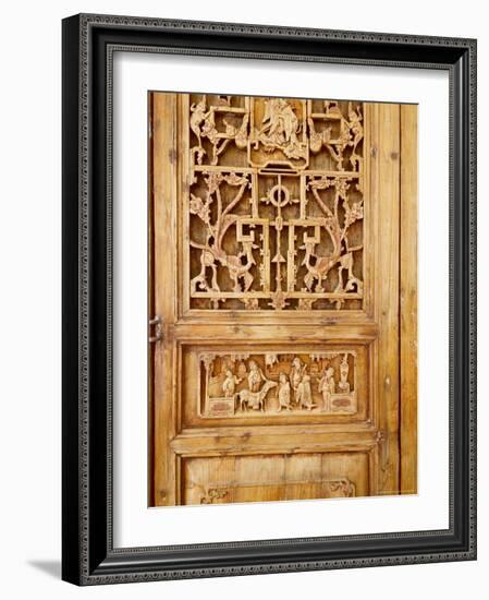 Traditional Wood Screen Door with Intricate Carving, China-Keren Su-Framed Photographic Print