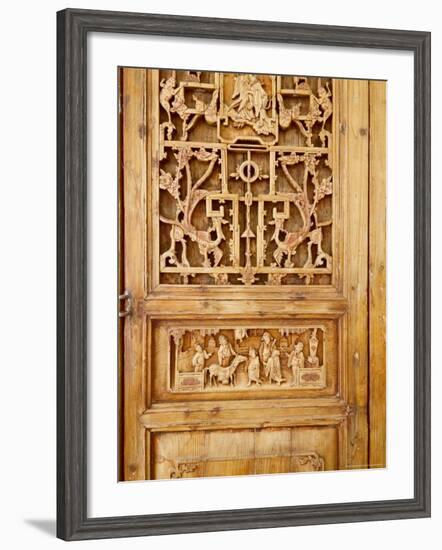 Traditional Wood Screen Door with Intricate Carving, China-Keren Su-Framed Photographic Print