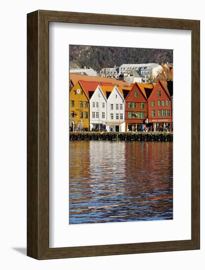 Traditional Wooden Hanseatic Merchants Buildings of the Bryggen, in Harbour, Bergen, Norway-Robert Harding-Framed Photographic Print