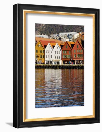 Traditional Wooden Hanseatic Merchants Buildings of the Bryggen, in Harbour, Bergen, Norway-Robert Harding-Framed Photographic Print