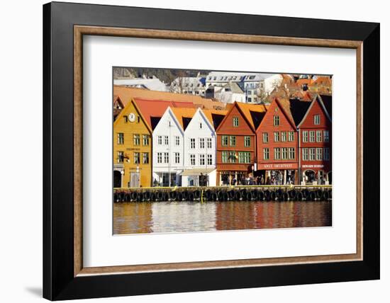 Traditional Wooden Hanseatic Merchants Buildings of the Bryggen, in Harbour, Bergen, Norway-Robert Harding-Framed Photographic Print