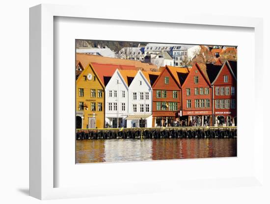 Traditional Wooden Hanseatic Merchants Buildings of the Bryggen, in Harbour, Bergen, Norway-Robert Harding-Framed Photographic Print
