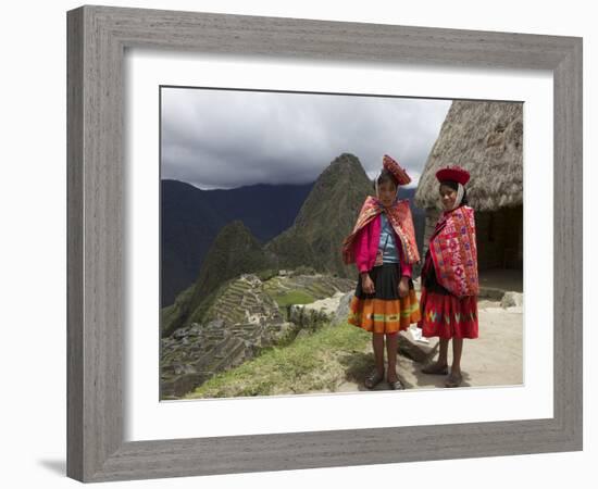 Traditionally Dressed Children by Machu Picchu, UNESCO World Heritage Site, Vilcabamba Mtns, Peru-Simon Montgomery-Framed Photographic Print