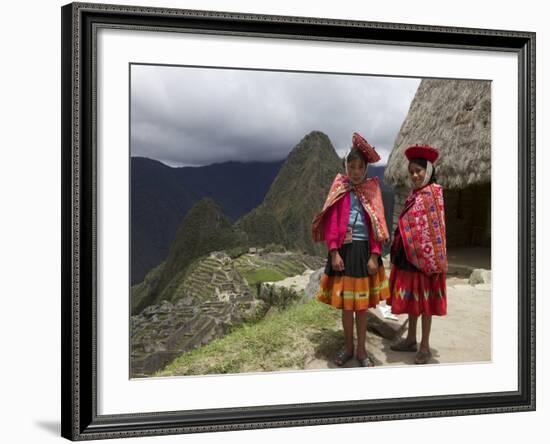 Traditionally Dressed Children by Machu Picchu, UNESCO World Heritage Site, Vilcabamba Mtns, Peru-Simon Montgomery-Framed Photographic Print