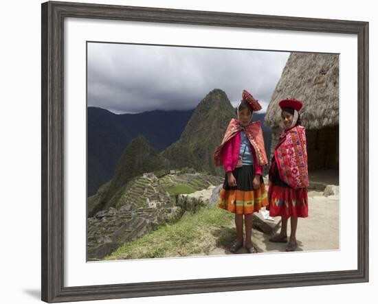 Traditionally Dressed Children by Machu Picchu, UNESCO World Heritage Site, Vilcabamba Mtns, Peru-Simon Montgomery-Framed Photographic Print