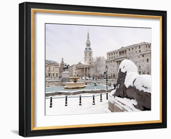 Trafalgar Square in Winter Snow, London, England, United Kingdom, Europe-Alan Copson-Framed Photographic Print