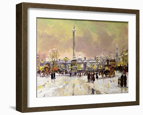 Trafalgar Square under Snow, London-John Sutton-Framed Giclee Print