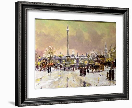 Trafalgar Square under Snow, London-John Sutton-Framed Giclee Print