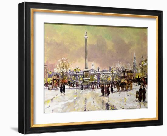 Trafalgar Square under Snow, London-John Sutton-Framed Giclee Print