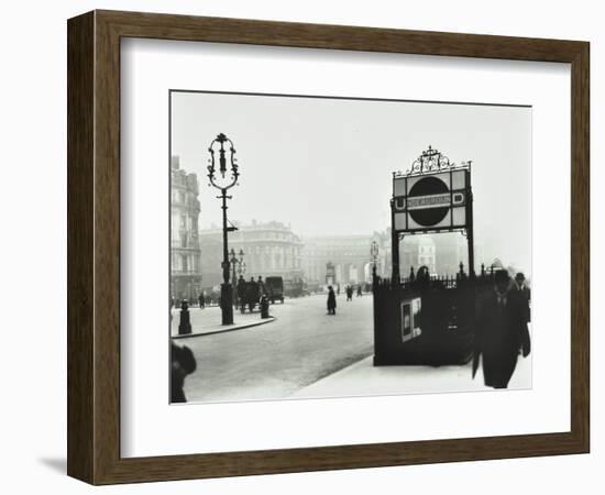 Trafalgar Square with Underground Entrance and Admiralty Arch Behind, London, 1913-null-Framed Photographic Print