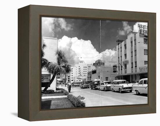 Traffic Along Las Olas Boulevard, Fort Lauderdale, Florida, 1959-null-Framed Premier Image Canvas