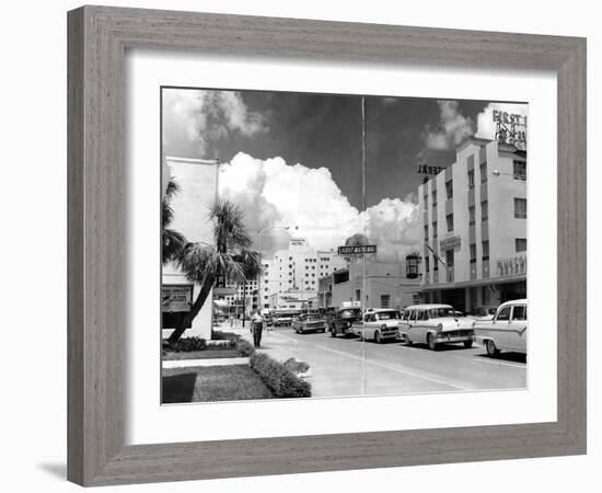 Traffic Along Las Olas Boulevard, Fort Lauderdale, Florida, 1959-null-Framed Photographic Print