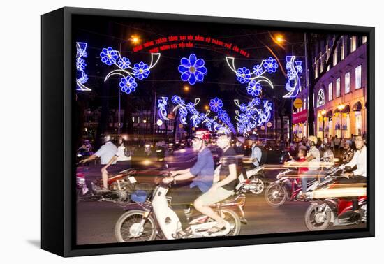 Traffic and Chinese New Year Lights, Ho Chi Minh City, Vietnam, Southeast Asia-Alex Robinson-Framed Premier Image Canvas