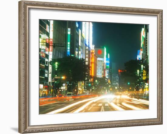 Traffic at Night, Ginza Area, Tokyo, Japan-Bill Bachmann-Framed Photographic Print