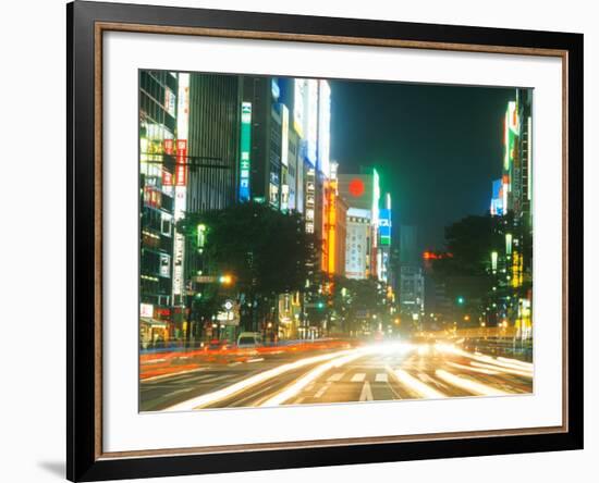 Traffic at Night, Ginza Area, Tokyo, Japan-Bill Bachmann-Framed Photographic Print