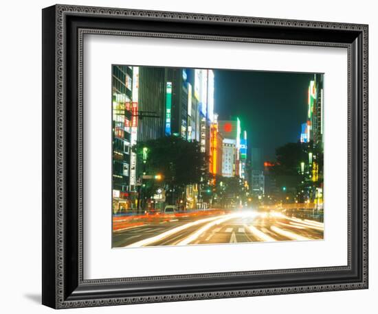 Traffic at Night, Ginza Area, Tokyo, Japan-Bill Bachmann-Framed Photographic Print