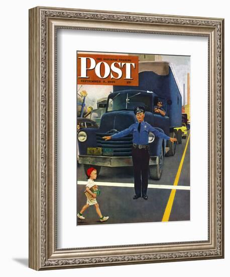 "Traffic Cop," Saturday Evening Post Cover, September 3, 1949-George Hughes-Framed Giclee Print