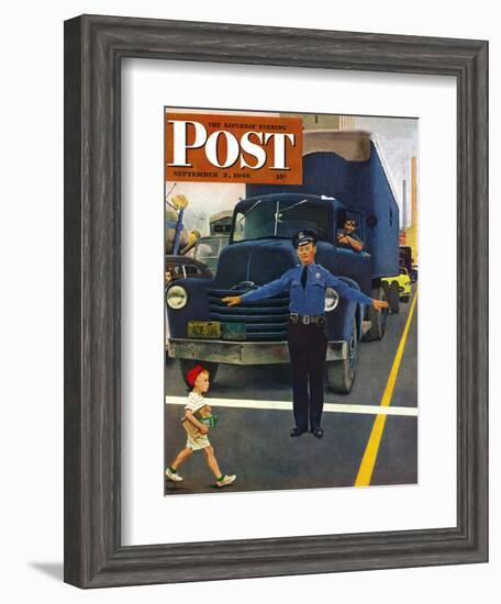 "Traffic Cop," Saturday Evening Post Cover, September 3, 1949-George Hughes-Framed Giclee Print