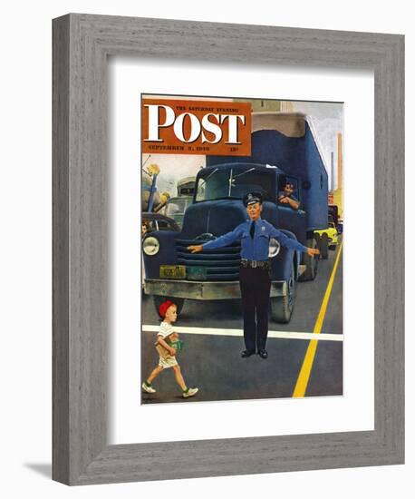 "Traffic Cop," Saturday Evening Post Cover, September 3, 1949-George Hughes-Framed Giclee Print