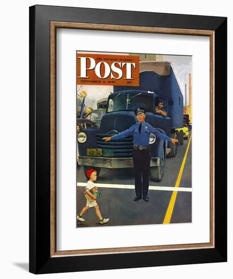 "Traffic Cop," Saturday Evening Post Cover, September 3, 1949-George Hughes-Framed Giclee Print