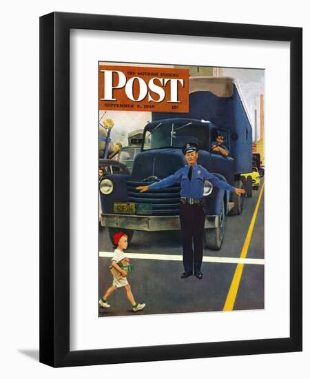 "Traffic Cop," Saturday Evening Post Cover, September 3, 1949-George Hughes-Framed Giclee Print