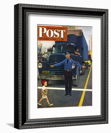 "Traffic Cop," Saturday Evening Post Cover, September 3, 1949-George Hughes-Framed Giclee Print