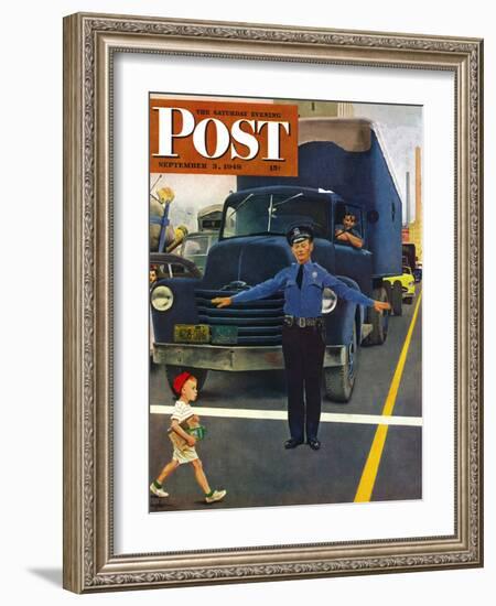 "Traffic Cop," Saturday Evening Post Cover, September 3, 1949-George Hughes-Framed Giclee Print