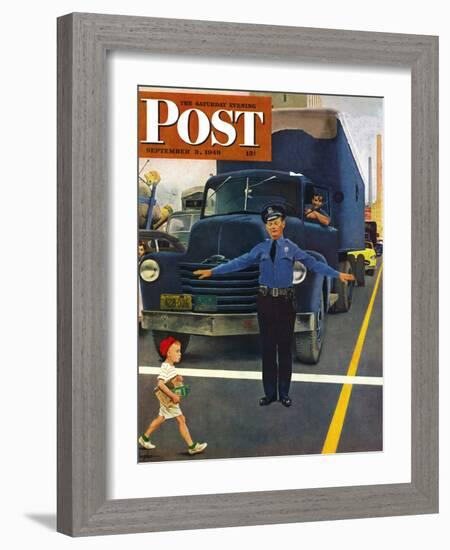 "Traffic Cop," Saturday Evening Post Cover, September 3, 1949-George Hughes-Framed Giclee Print