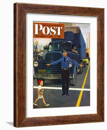 "Traffic Cop," Saturday Evening Post Cover, September 3, 1949-George Hughes-Framed Giclee Print