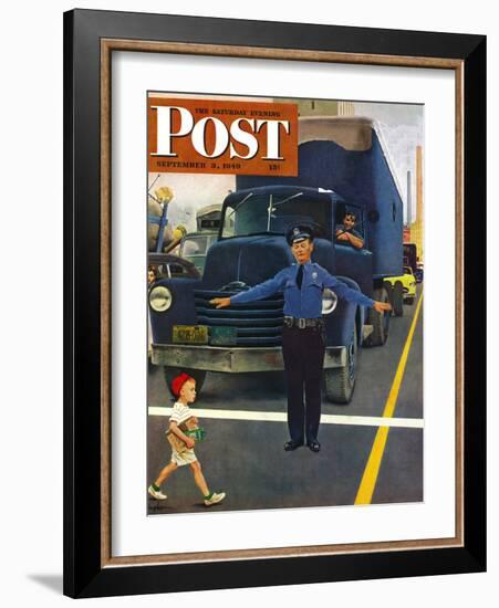 "Traffic Cop," Saturday Evening Post Cover, September 3, 1949-George Hughes-Framed Giclee Print